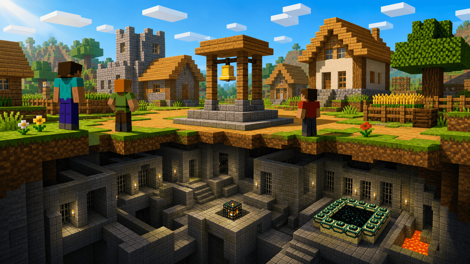 Minecraft editorial cover for "Did You Know strongholds attempt to generate under village meeting points in Bedrock Edition? Why It Matters on Vanilla SMP" inspired by use the fact as a springboard for explaining how overlooked minecraft knowledge changes early survival routes and smp onboarding.